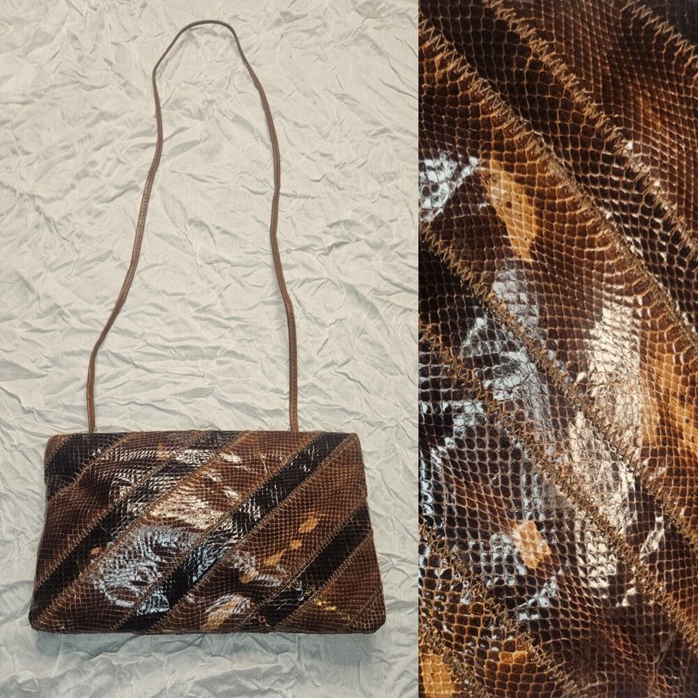 Genuine Leather Snake Skin bag purse Brown By Ronay Vintage